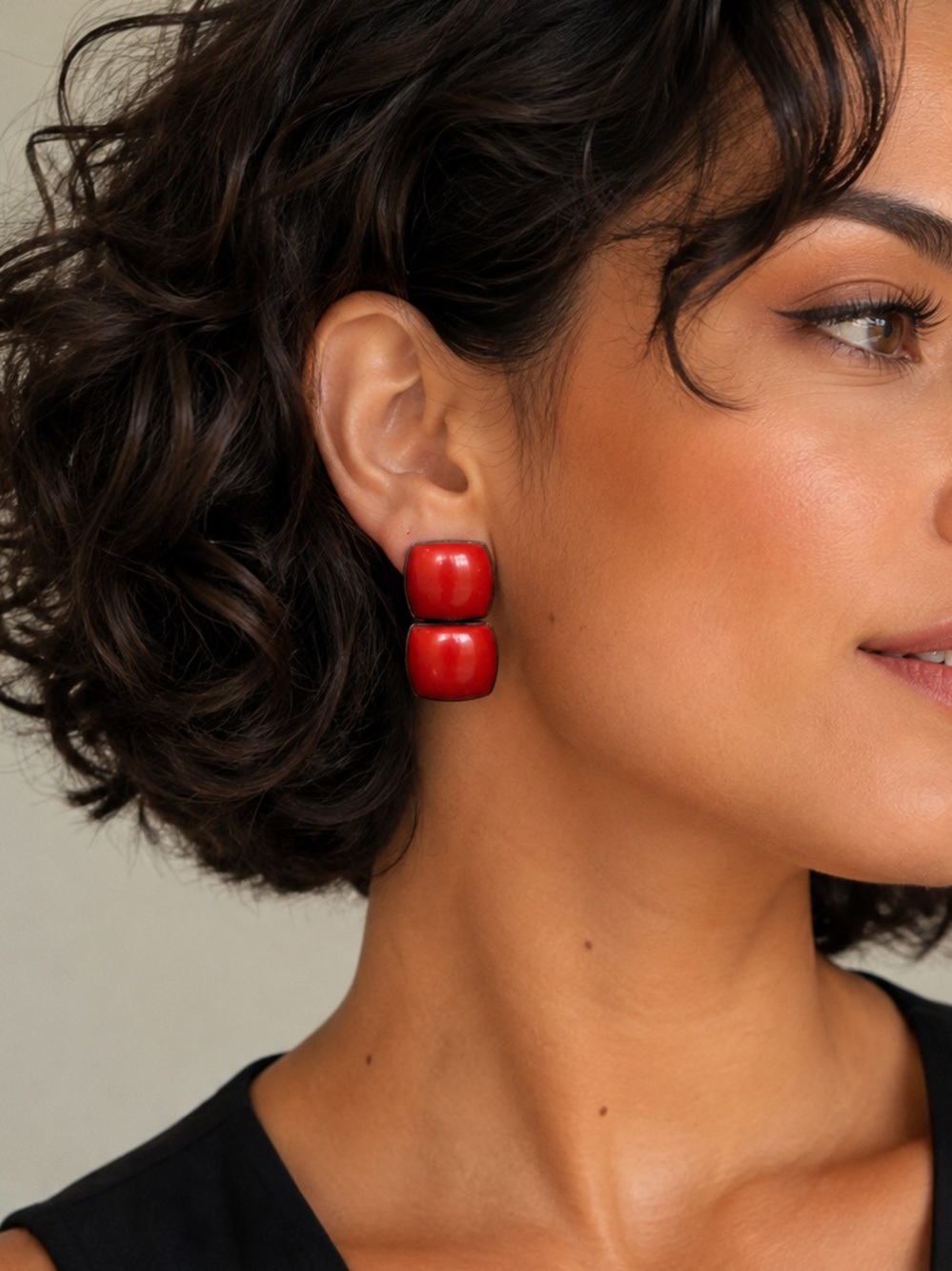 Vintage Rebecca Collins Sterling Silver Red Coral Clip Earrings